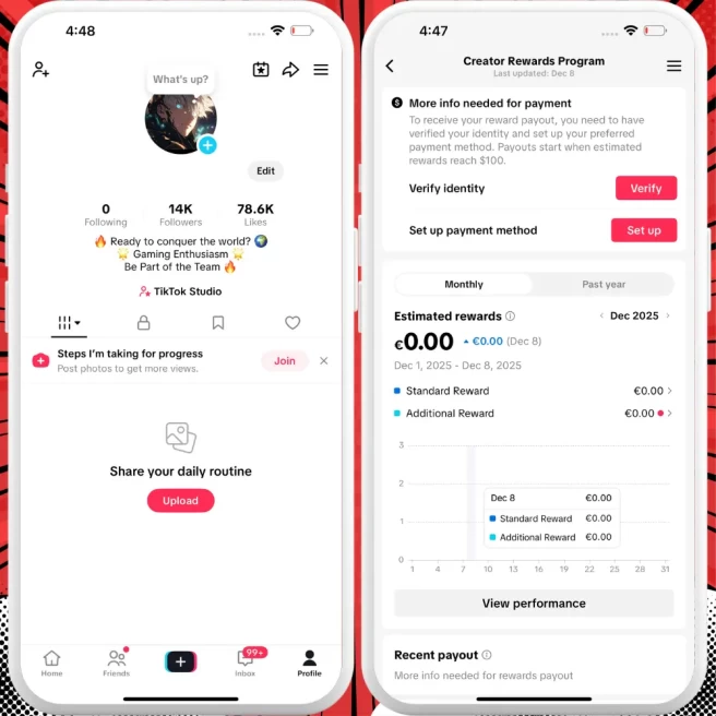 German Monetized Creator Rewards Program Account | 14k Real Followers & 78k Likes | Real screenshots + Full Access + Account in Good Standing
