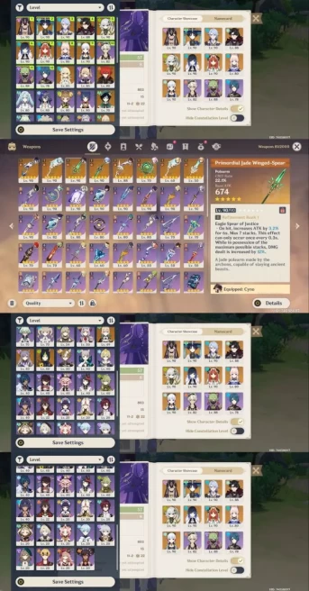 All Platform - EU - AR57 - 49 Charcter 15 5'Star - 8 Weapons 5'Star - Primogems 8 - ,Yelan,Wriothesley,Nahida - Code797