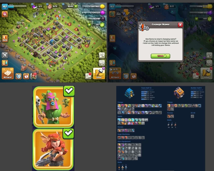 ■TH:12 (+60%) ■Heroes: K53 Q53 P30 W25 ■Skins:2 ■BH:9 ■Full Access ■Instant Delivery ■A471