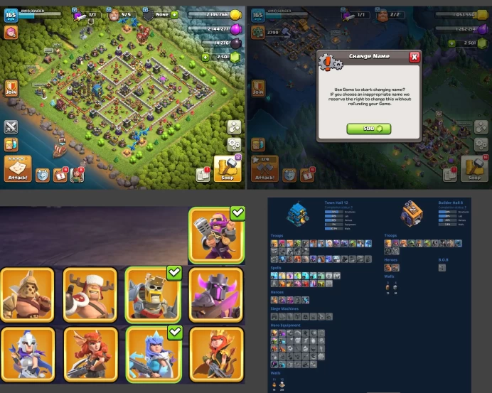 ■TH:12 (+60%) ■Heroes: K52 Q57 P30 W24 ■Skins:9 ■Gems:2.5k ■BH:8 ■Full Access ■Instant Delivery ■A475