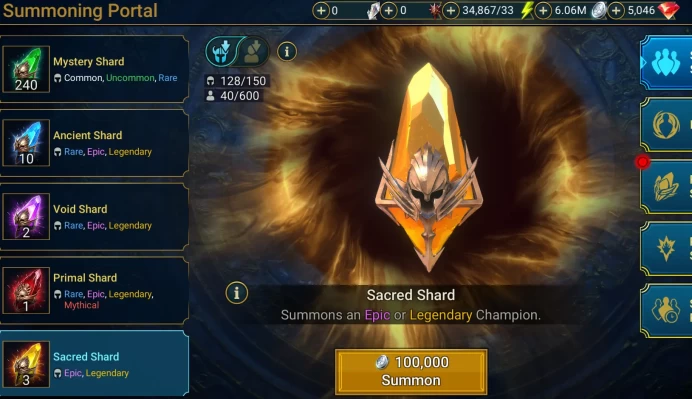 Starter. Mythical Kurosa the covetous. 17 Legendary. 5000 Gems