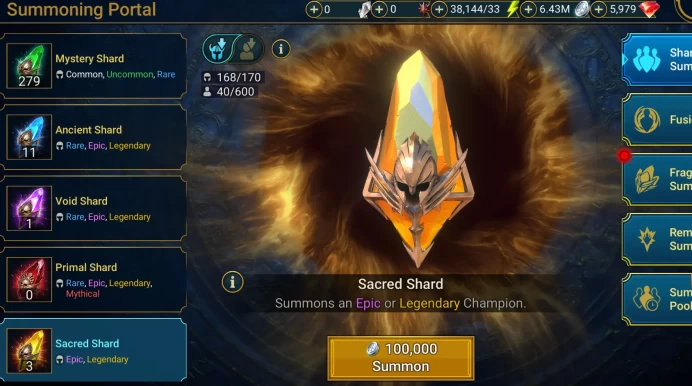 Starter. Mythical Joan the luminant. 18 Legendary. 5800 Gems