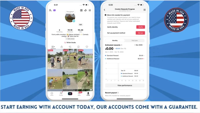 100% Monetized USA Account Creator Rewards Program Active | 19k Real Followers & 95k Likes | Real Screenshots + Full Access + Email Included