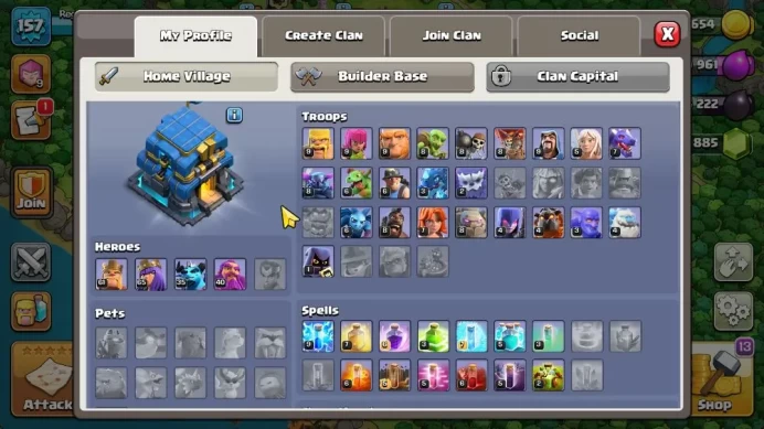TH 12 - BH 8|LV 157|HH 6|BK 61,AQ 65,GW 40,MP 35,RC 0|Gems 7895|CN OFF|Protect OFF|TAKE MAIL(COC1740)