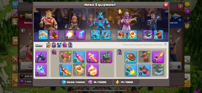 SPECIAL TH 18 , 21 K GEMS , FULL EQUIPMENT MAX , CH NAME FREE , SKIN HERO , BEST HELPER , FULL MAGIC (140)
