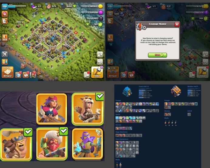 ■TH:12 (+65%) ■Heroes: K55 Q57 P30 W20 ■Skins:5 ■SW:1033 ■BH:9 ■Full Access ■Instant Delivery ■A599
