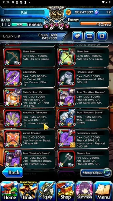 [GLOBAL]| Rank 110 | 14 Ascend |(Shiro EmiyaTW, WH FenTW, Ainz, SaberAlterTW Etc)+Sp.Art Garou,Sagiri,Saber |CHECK SS(GS1244)											