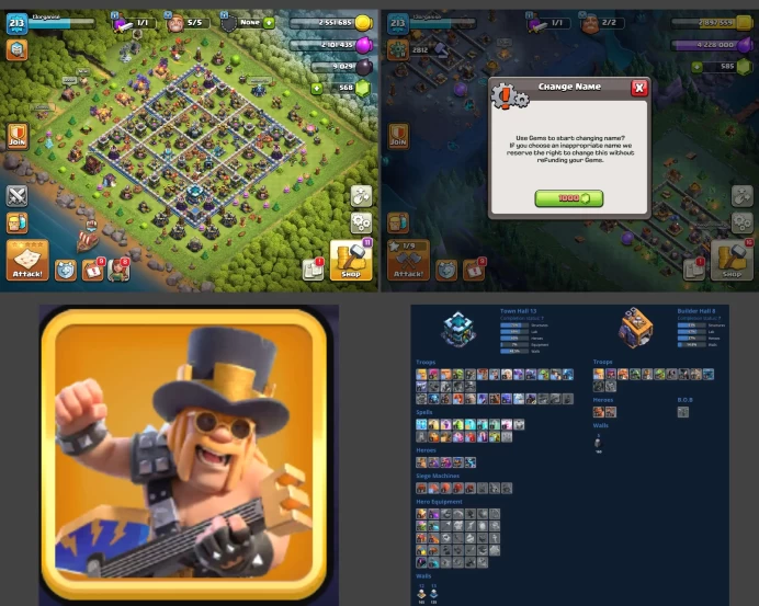 ■TH:13 (+60%) ■Heroes: K55 Q70 P40 W43 C10 ■Skins:1 ■BH:8 ■Full Access ■Instant Delivery ■A646