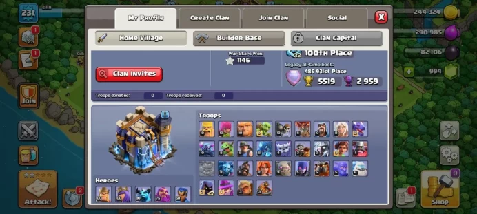 full max+best in all market + girt clash royal lvl42 in account: 2224