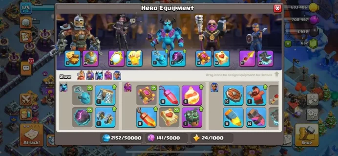 SPECIAL OFFER , WAR SCENERY , BASE SCENERY, VERY CHEAP TH 18 , BEST HERO , FULL EQUIPMENT , FULL NEW SKIN HERO , (145)