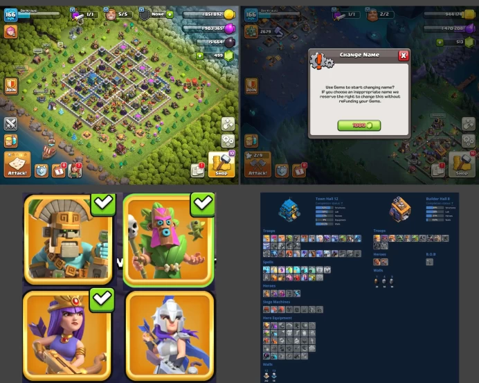 ■TH:12 (+65%) ■Heroes: K50 Q56 P30 W25 ■Skins:4 ■BH:8 ■Full Access ■Instant Delivery ■A657