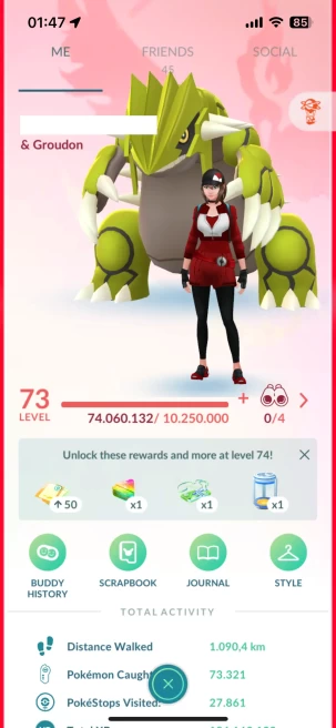 Level 73, 1 Legend IV100, 417 Shiny, 317 Legend, 94 IV 100, 14 Shiny Legend, 48 Shadow Legend