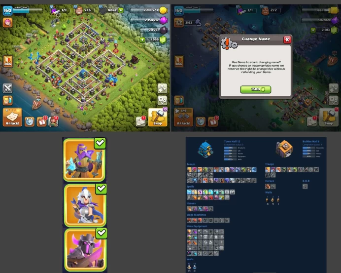 ■TH:12 (+60%) ■Heroes: K48 Q54 P30 W25 ■Skins:3 ■Gems:2k ■BH:6 ■Full Access ■Instant Delivery ■A667