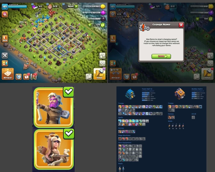 ■TH:12 (+75%) ■Heroes: K48 Q65 P30 W27 ■Skins:2 ■BH:9 ■Full Access ■Instant Delivery ■A678