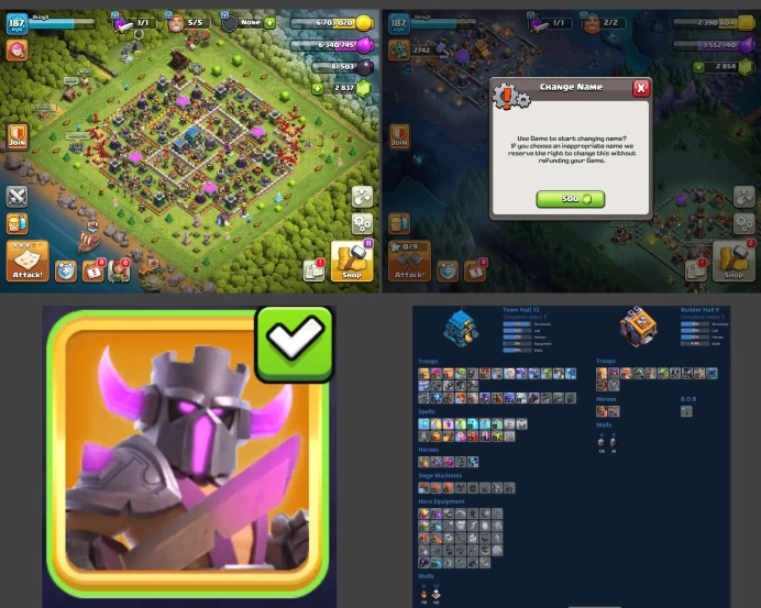 ■TH:12 (+65%) ■Heroes: K52 Q55 P30 W35 ■Skins:1 ■Gems:2.8k ■BH:9 ■Full Access ■Instant Delivery ■A902 