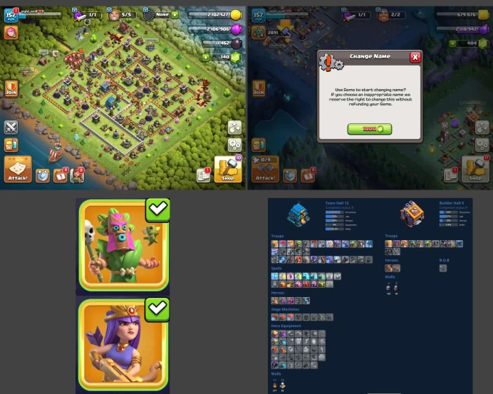 ■TH:12 (+55%) ■Heroes: K46 Q51 P30 W26 ■Skins:2 ■BH:9 ■Full Access ■Instant Delivery ■A912