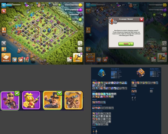■TH:12 (+65%) ■Heroes: K46 Q58 P30 W26 ■Skins:4 ■BH:9 ■Full Access ■Instant Delivery ■A919
