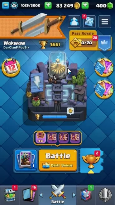 Lvl 25|Trophy 3661|KTL 9|Best Starter|Card 65|2 EVO,2 Legend,17 Epic,21 Rare,25 Common|Take Email(CR988)