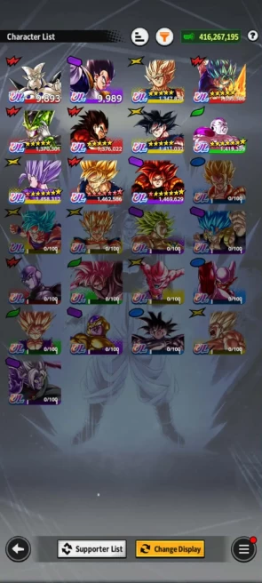 VIP- Stacked Account+ 416m Power+11 Ultra+ 68 LF Good Star+Sparking+Heros+Extreme Full Red Star+Zenkais 87 Red Vip+Godly Equip Vip 95+ (D33)