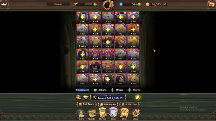 ASIA|4,2M CC|3 LR+10 UR+Collab Eminence+314 Gems|Merlin3/6,Ludociel,Elizabeth,Thor4/6,Sabunak3/6,Tristan,Etc|Code Only|(SDS2823)