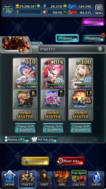 Global|Rank 20|28210 Crystal + Full Collab ReZero + Ark (Rem,Ram,Emilia) + Lelouch + Many SSR ARK|Code Only|(LC717)