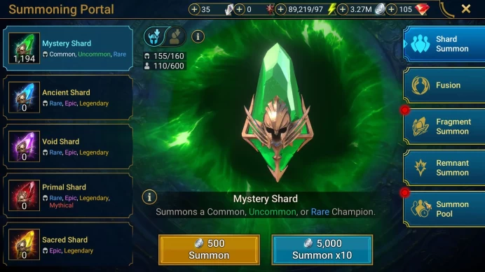 Lv31 509K Power|1Mythical(Galathir)23 Legendary(Krisk,Rotos,Drexthar,Yoshi)89,2K Energy|Check SS(RSL1138)