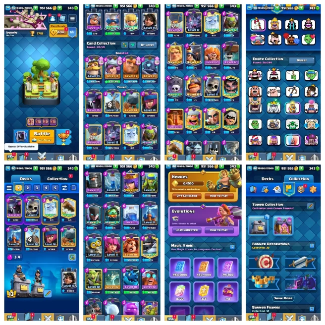 Y3【KT 13_LVL 40】3 EVO▰1 CARD LVL 15▰4 CARD LVL 14▰1M GOLD▰7.7K TROPHY▰28 GOOD EMOTES▰6 YEAR PLAYED▰INCLUDED TH 10 MAX