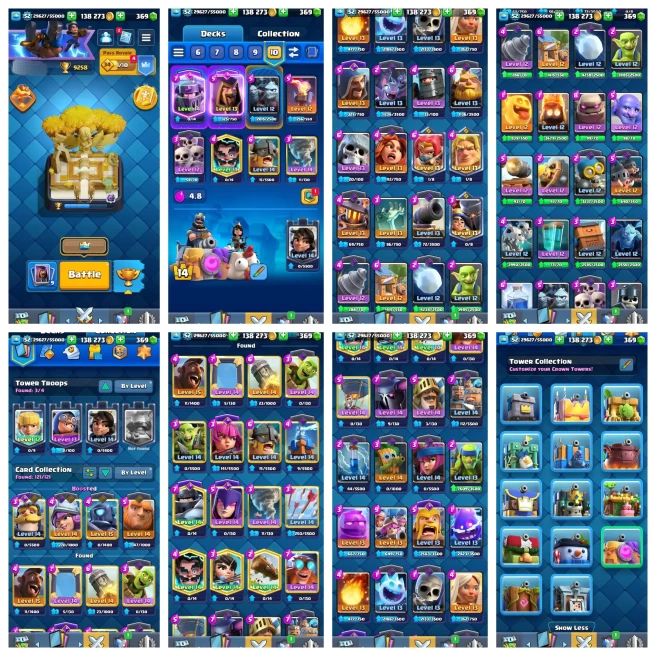 Y5【KT 14_LVL 52】8 EVO▰2 CARD LVL 15▰25 CARD LVL 14▰9.2K TROPY▰13 TOWER SKIN▰92 RARE EMOTE▰NC 500▰8 YEAR PLAYED