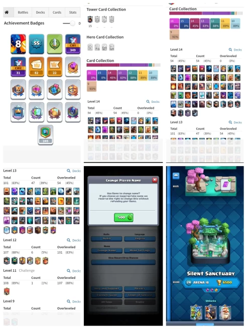 Y13【82 EMOTE: GOBLIN KISSING TROPHY, FiSHERMAN, RAM RIDER】【KT 15_LVL 55】54 CARD LVL 14◆14 TOWER SKIN◆6.6K TROPHY◆NC 500◆8 YEAR PLAYED