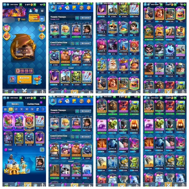 Y14【KT 12_LVL 36】8 EVO CARD◈4 CARD LVL 14◈7.3K TROPHY◈3 EVO SHARD◈31 EMOTES◈NC 500【5 GAME: BB,BS,COC,CR,HD】
