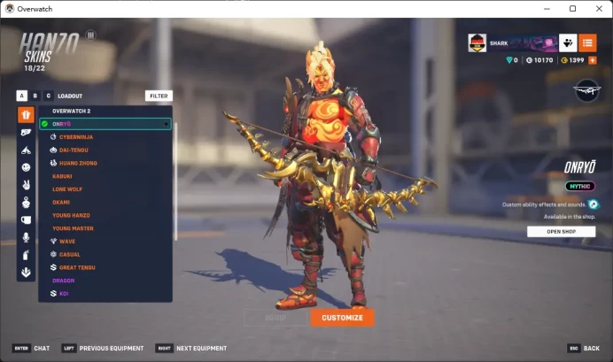 HANZO / ONRYO / 12 Gold Weapons / Full Mail Access / see the picture / Please Read Description / wbpoyf6