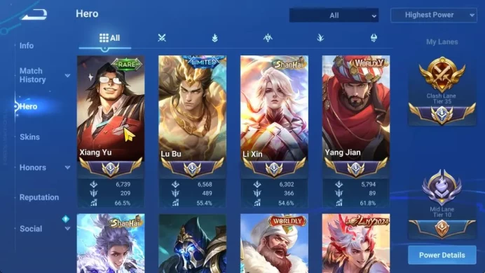 Hero 107 Skin 212|Limited La Bu,Shanhai[Li Xin,Yao],Lny24 [Sun Ce,Angela],Seiya Dharma,4 Legend,GM,2 Bleach|Infinite|(HOK1735)