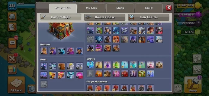 TH 16 Full Max - 12000 Gem - 5 Equipment Epic 4 Lv 27-26 - 5 Hero Skin - Defense Max - Wall Max - Builder Hall Full Max - Magic item