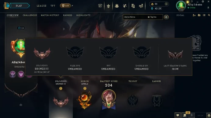 EUW / BRONZE 3(93LP) %72WR / 103 Champ / 38 Good Skins(1 Mythic, 6 Legendary, 15 Epic) / HONOR 5 / 114 LVL / FULL ACCES / HANDMADE / CHEAP