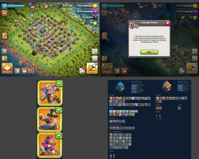 ■TH:12 (+60%) ■Heroes: K47 Q55 P30 W26 ■Skins:3 ■BH:8 ■Full Access ■Instant Delivery ■A940 