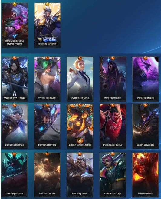 EU  /  MASTER PEAK / 127 SKINS / 2 Mythıc / 23 Legendary / 63 Epic / 111 CHAMPIONS #W0A038