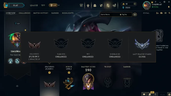 EUW / IRON 2(76LP)/ 157 CHAMP / 117 Good Skins(1 Ultimate, 2 Mythic, 8 Legendary, 54 Epic) / 8.2K BE / FULL ACCES / LIFETIME WARRANTY / CHEAP