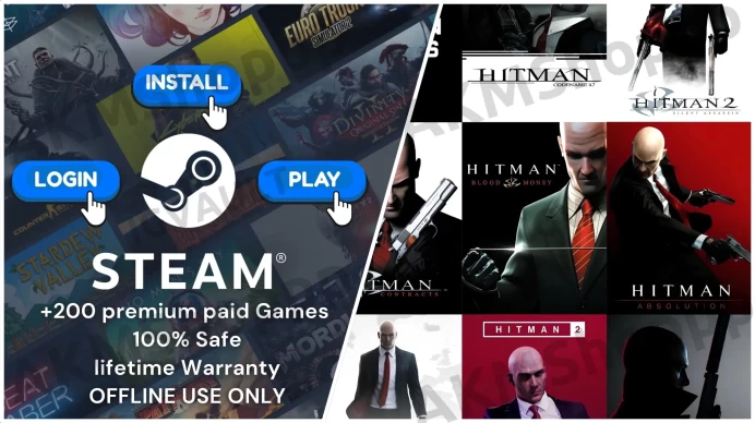 Hitman All collaction + 300 Premium Paid Games ◈Steam Offline Activation ◈ Instant Delivery ◈ Life time Access