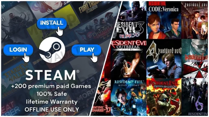 Resident Evil ALL PARTS + 300 Premium Paid Games ◈Steam Offline Activation ◈ Instant Delivery ◈Life time Access