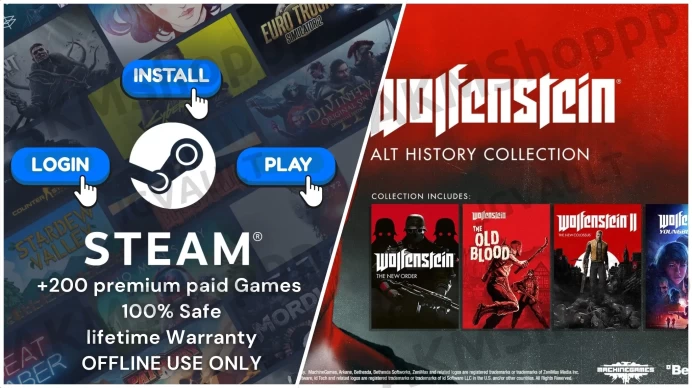 Wolfenstein: The New Order + The Old Blood + Youngbloud + Return to Castle + 300 Premium Paid Games ◈Steam Offline Activation 