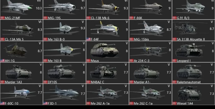 [Code 8405] Level 98 / 7 Rank - MiG-21MF / 6 Rank - MiG-19S, CL-13A Mk 5, CL-13B Mk.6, F-86K, G.91 R/3 / Not Full Access