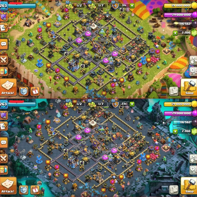 Th18, Xp 263, All 5 Heroes Max [ 8 Rare Epic Max ] Nc Available, 2300 WAR STAT, 6 Scenery Map, 125 Wall Max, 35 Skin Hero, Trees 2014 Available