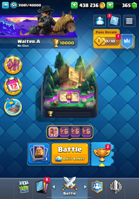 [A216] High Value Account | LV51 | King Tower 14 | Arena 25 | 10000 Trophies |3 Evo | 4x Lv15 | 8x Lv14 | 120 Cards | 52 Emotes | 5 Tower Skins 