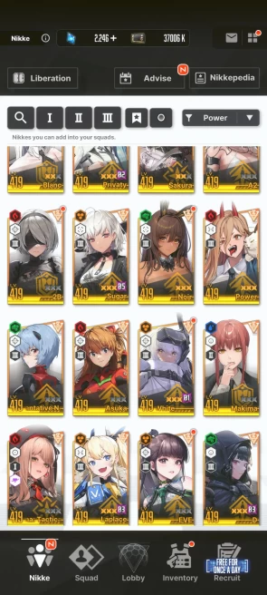 Nikke249 - SEA - 985k Squad Power & 160char & 30skin ( Heros NEW ) - 100% SPECIAL ARENA - Lv 557 - Lv Heros 419