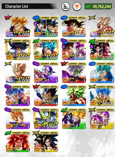 D837-IOS+Android-2 UL(SS Goku Red Star+Majin Vegeta Red Star)+19 Legends Limited+Good Equipment+Bardock Zenkai+God Goku Zenkai