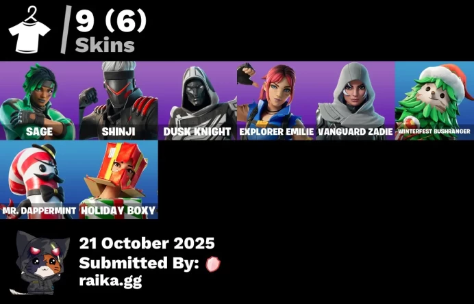 [PC/PSN/XBOX] 9 skins | Trailblazer Tai | Sage | Shinji | Blitz Knight | Explorer Emilie | Vanguard Zadie | Winterfest Bushranger
