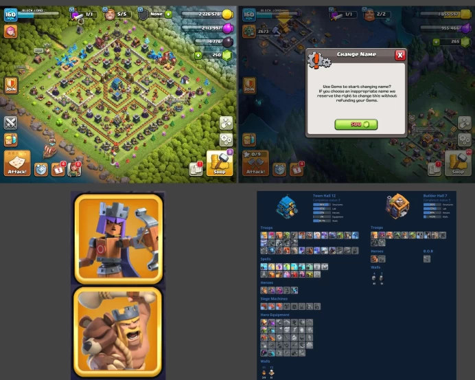 ■TH:12 (+60%) ■Heroes: K52 Q55 P30 W23 ■Skins:2 ■BH:7 ■Full Access ■Instant Delivery ■A3332