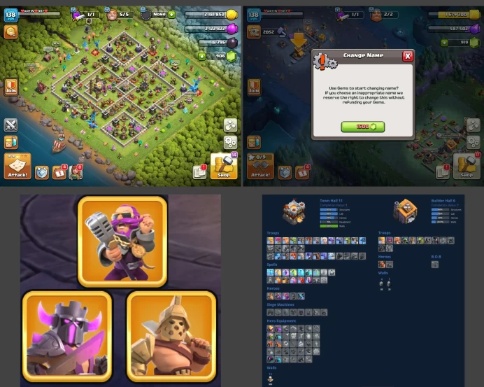 ■TH:11 (+90%) ■Heroes: K46 Q47 P20 W20 ■Skins:3 ■SW:1273 ■BH:6 ■Full Access ■Instant Delivery ■A3510