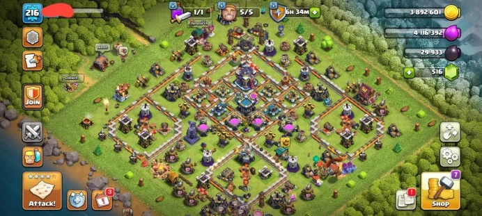 TH15 | Level 216 -[ BK 36-AQ 53-MP 41-GW 22- RC 14 ]- Gem 516--Code 6215--Secure account