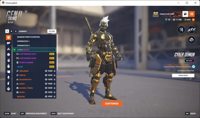 ZEN-NAKJI / ZENYATTA / GENJI / CYBER DEMON / 6 Gold Weapons / Full Mail Access / see the picture / Please Read Description / PerryJe
